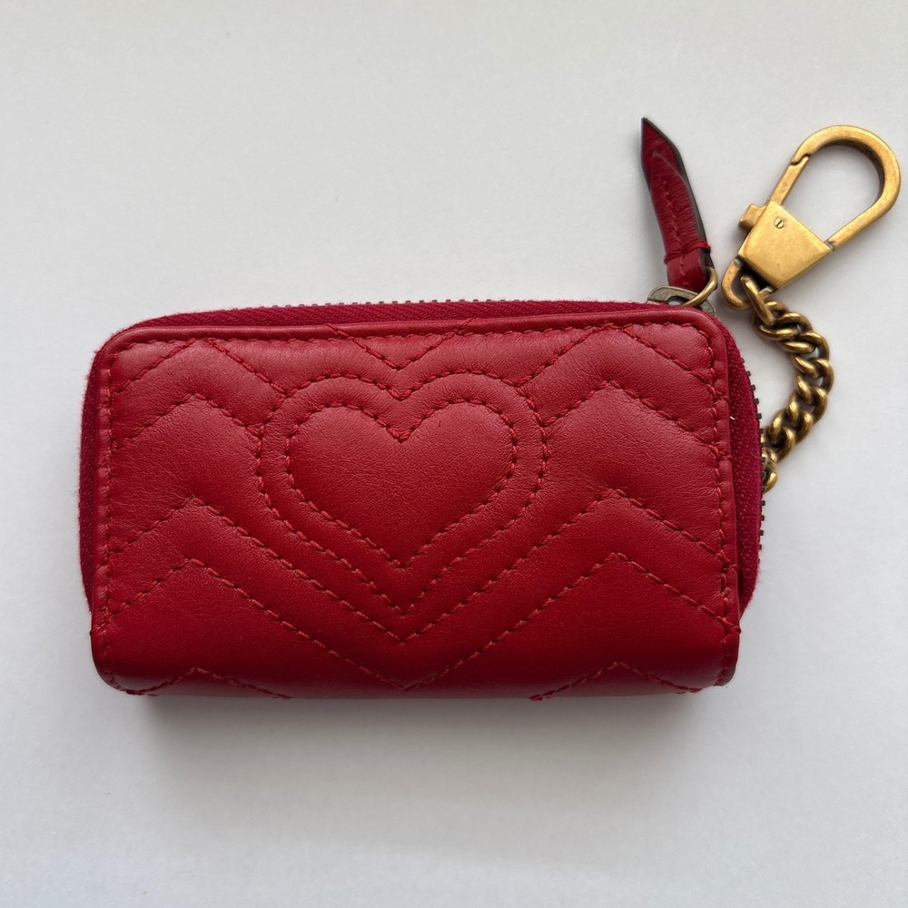 Gucci GG Marmont Red Matelasse Leather Small Key Case Pouch Zip Wallet 498127 - Picture 3 of 11